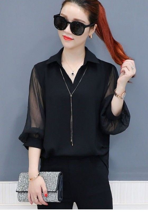 Áo sơ mi công sở tay phối lưới