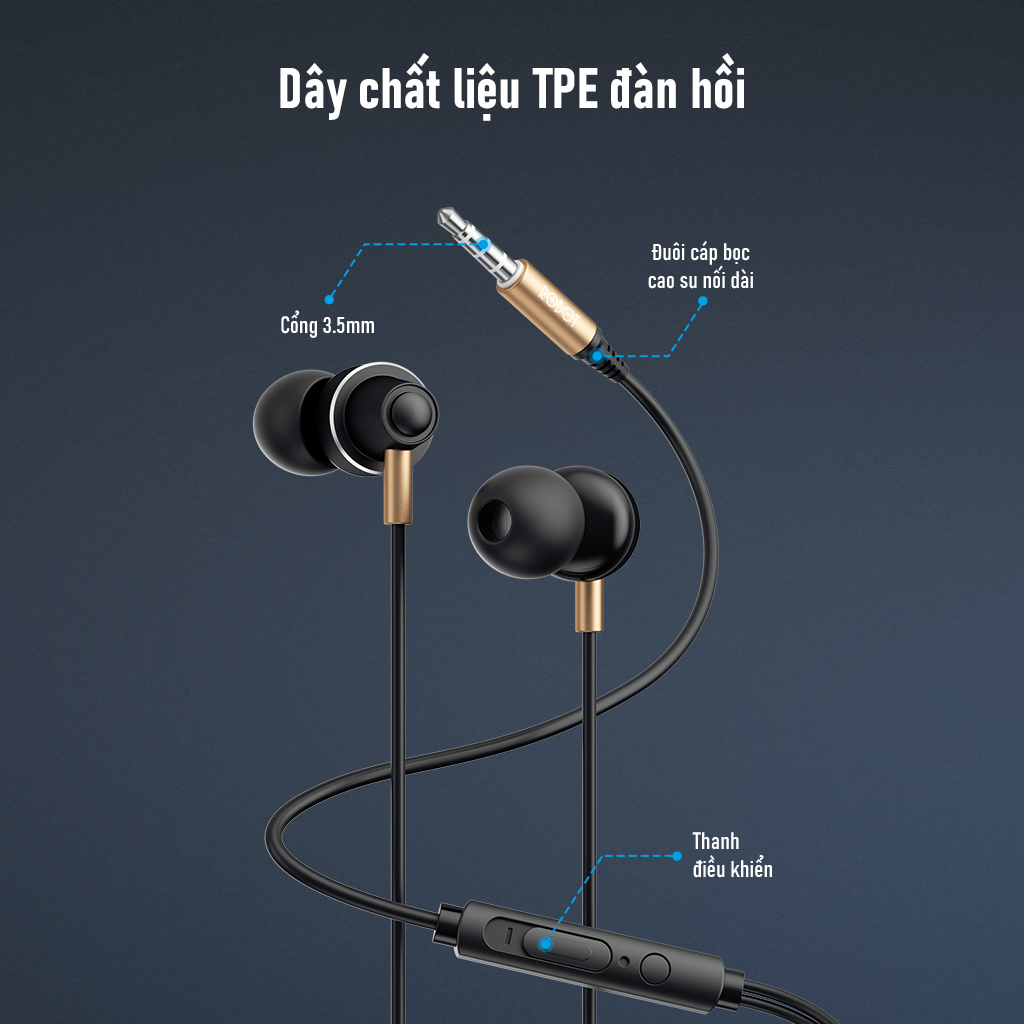 Tai nghe có dây Robot RE240S  thiết kế nhét tai âm thanh hd trong rõ có micro đàm thoại cổng 3.5mm bass tương thích  samsung oppo xiaomi huawei