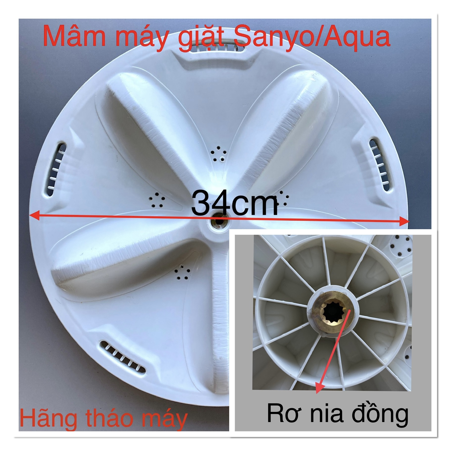 Mâm máy giặt Sanyo-Aqua đóng sẵn rơnia đồng 34cm/38cm