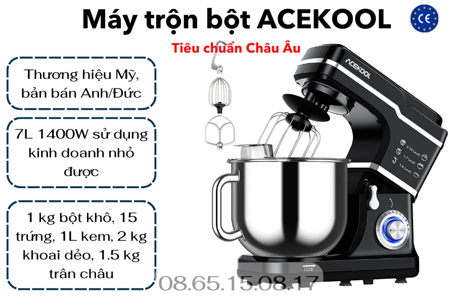 (thương hiệu Mỹ) Máy trộn bột ACEKOOL 7L 1400W - đánh kem, đánh trứng hiệu quả