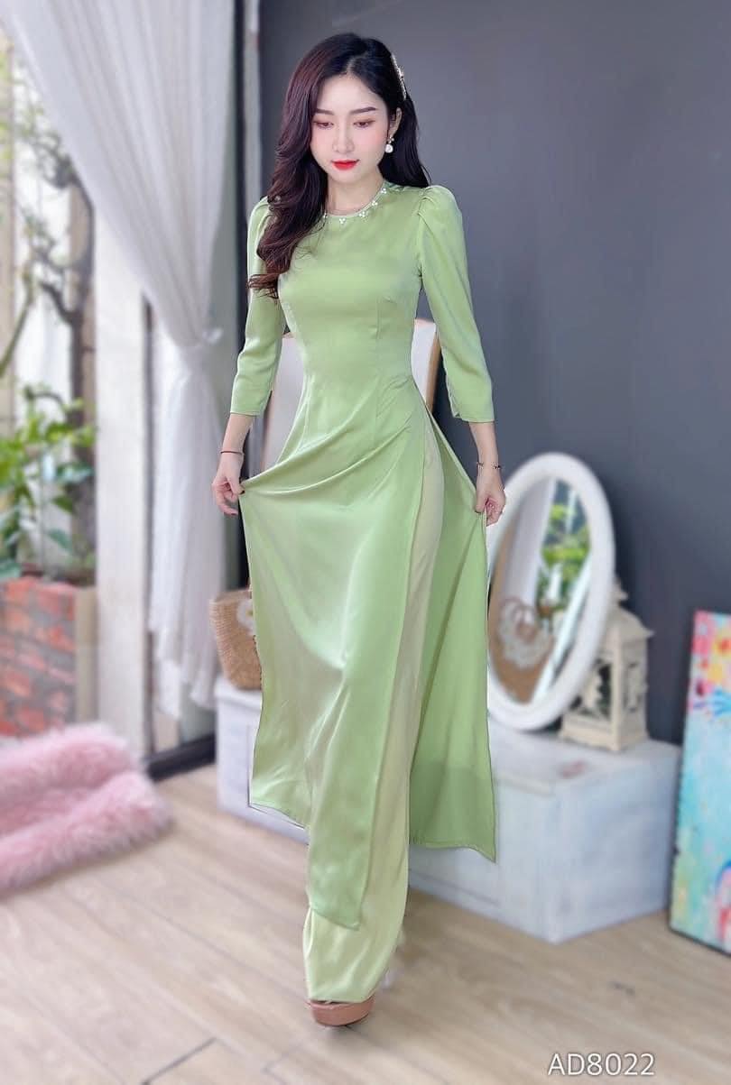 Áo dài lụa basic xanh cốm truyền thống