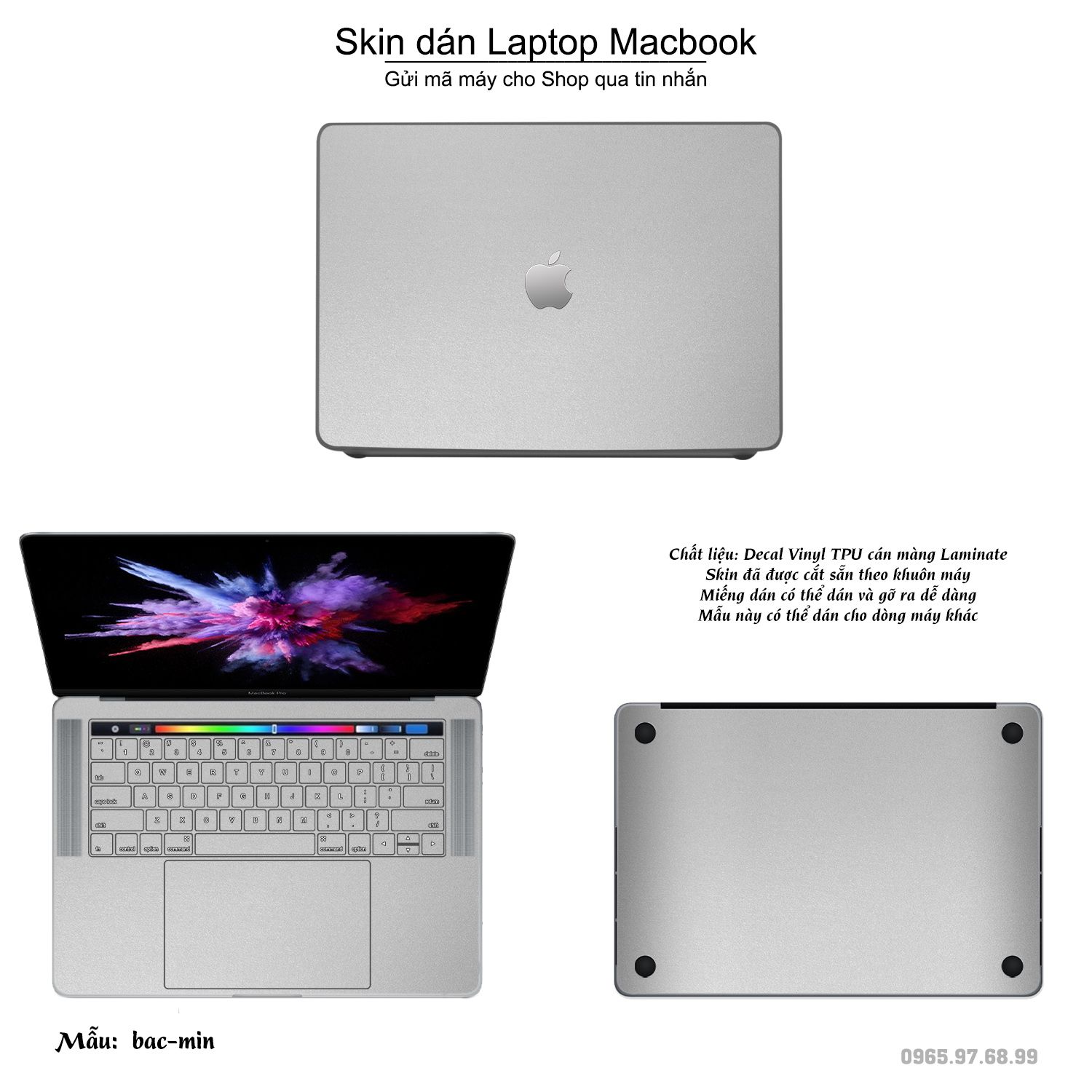 Decal Skin dán Macbook, laptop mẫu Aluminum Chrome bạc mịn (inbox mã máy cho shop)