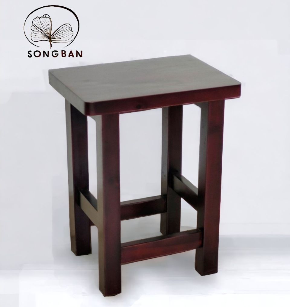 Ghế đôn gỗ cao 46cm mặt chữ nhật, ghế cafe phố chất gỗ dày - hàng vn xuất khẩu