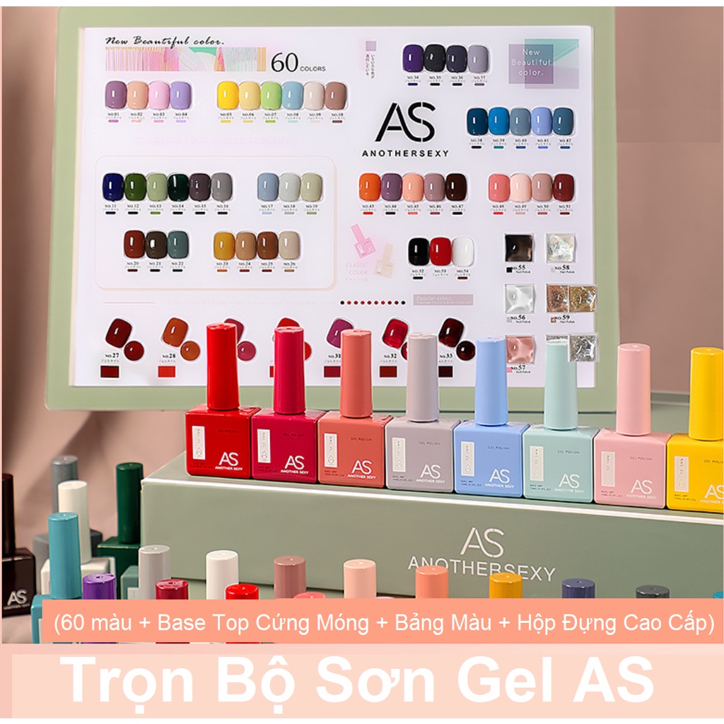 Set 60 chai sơn gel as | tặng base top cứng móng