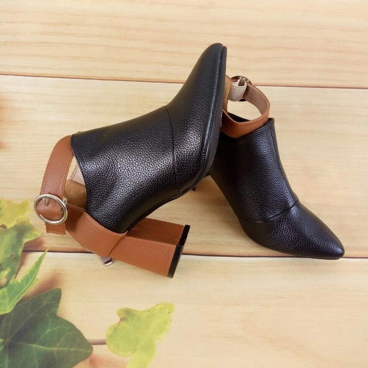 Giày boot bốt nữ cổ thấp 7 phân màu đen hàng hiệu rosata ro179