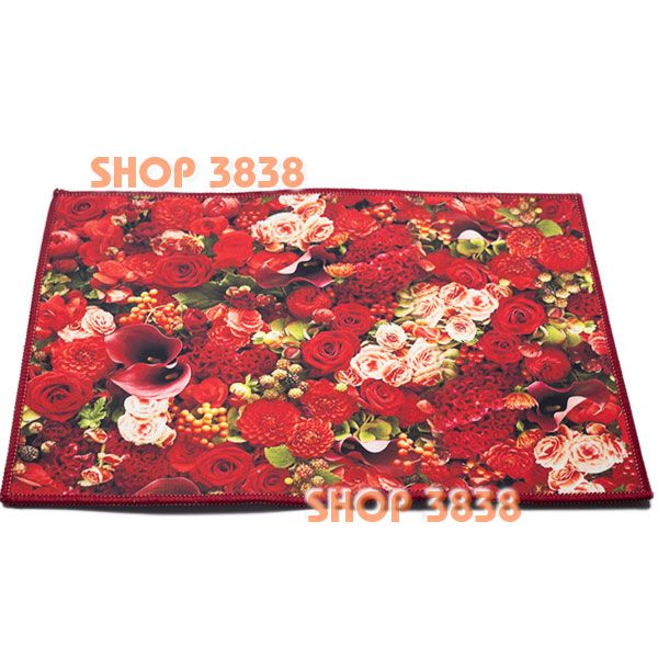 [HCM]Thảm Lót Sàn Chùi Chân Họa Tiết 3D (60x40cm) Hoa Hồng Đỏ