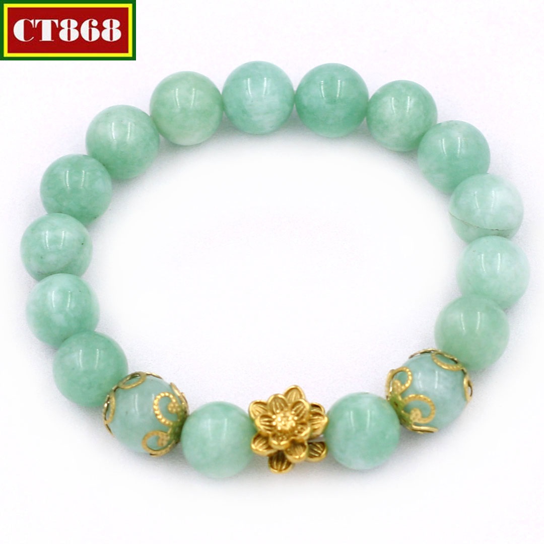 Vòng tay chuỗi hạt ngọc phỉ thúy 10 ly hoa sen vàng vnpthsbkv10