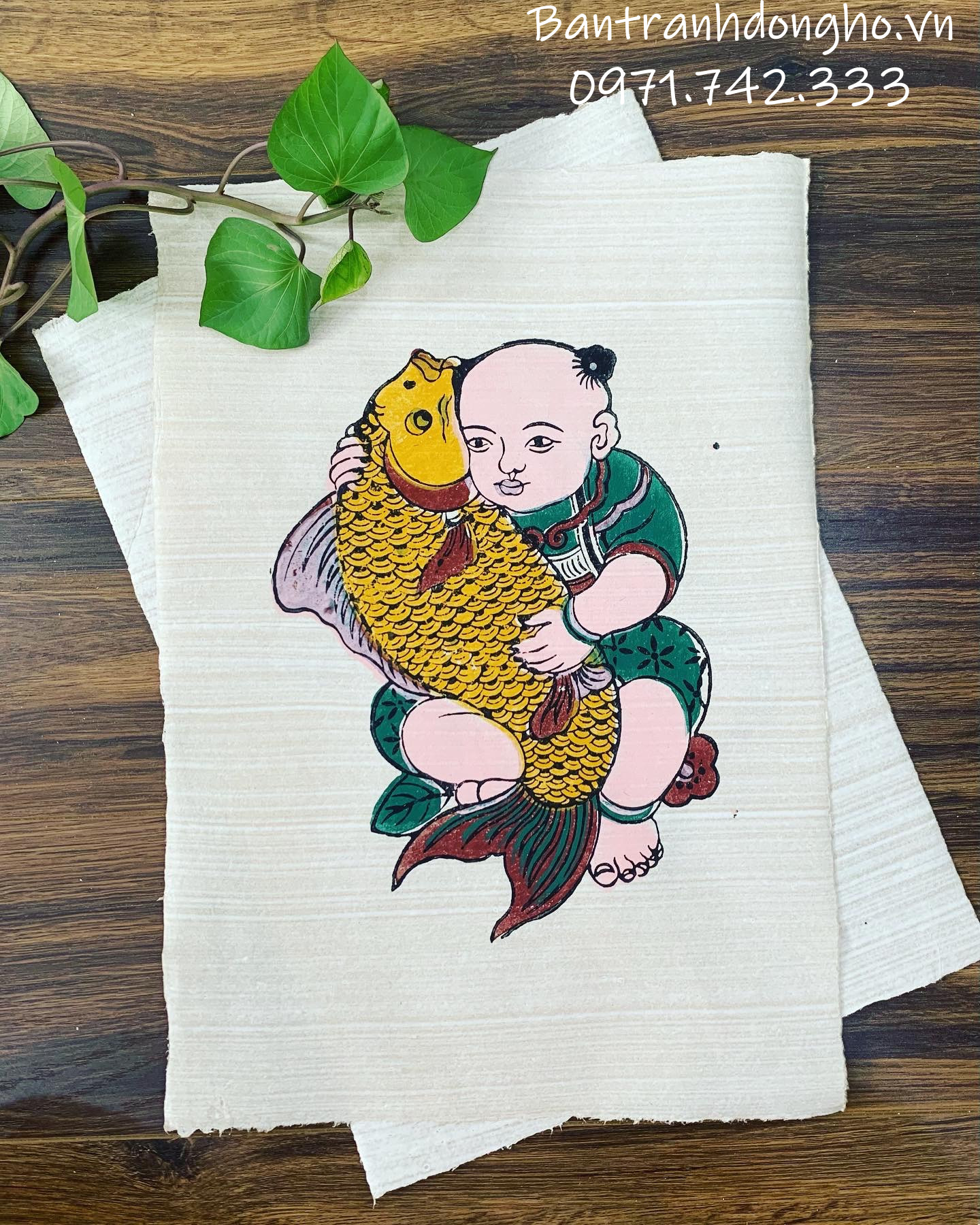 Tranh Đông Hồ Em bé ôm cá chép