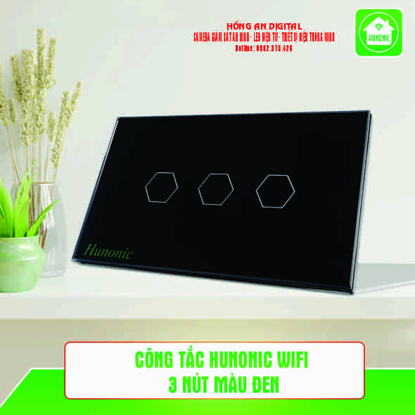 Công Tắc Hunonic Wifi 3 nút Màu Đen