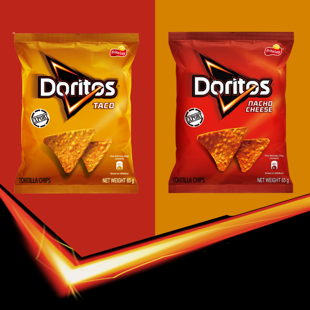 Combo of 3 Packs of Doritos Crispy Corn Snacks 65g Nacho Cheese/Taco Flavor - American-Style Richly Flavored Tortilla Snacks