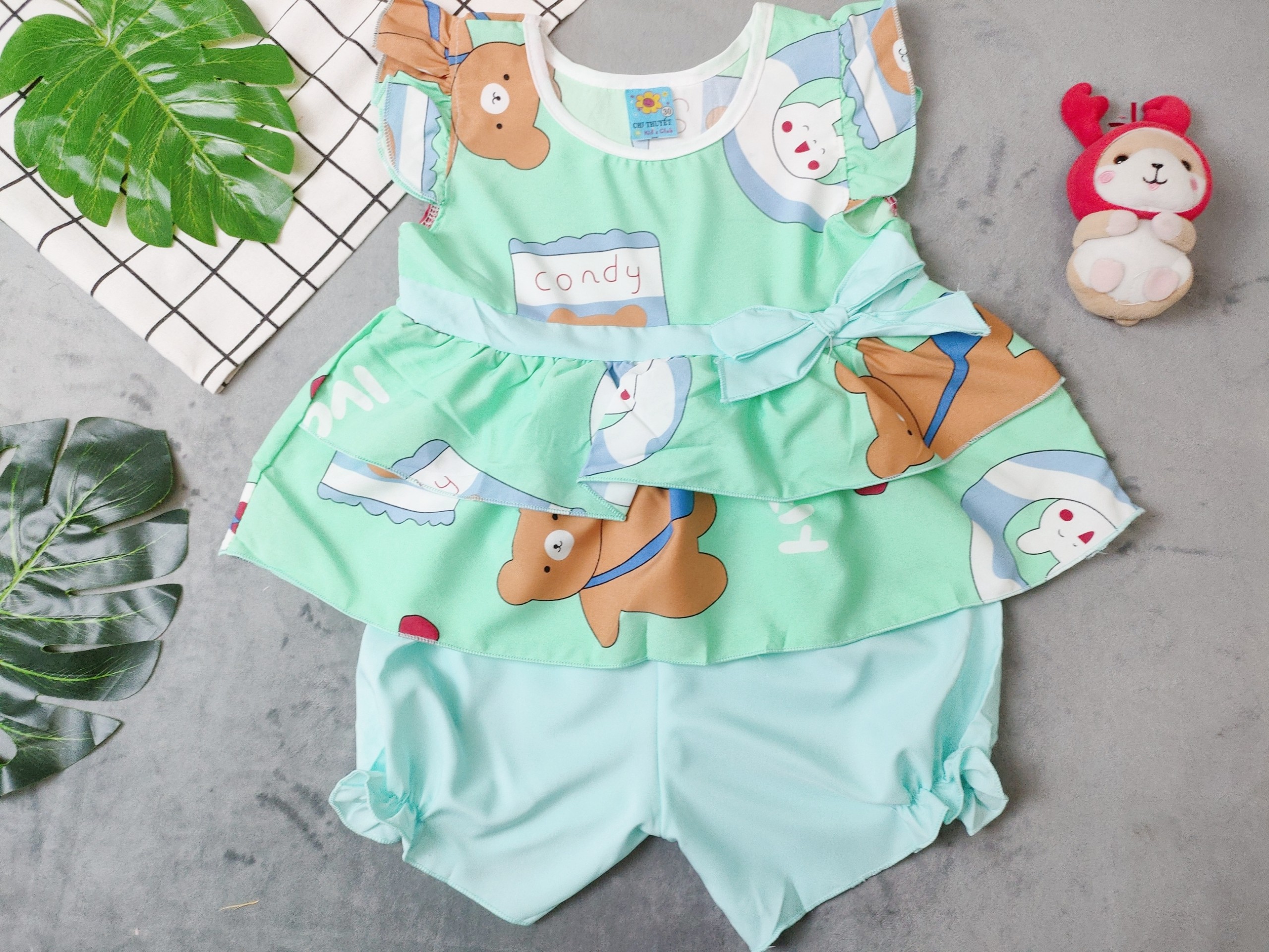 Bộ Lụa Cánh Tiên Phối Nơ Bé (giao màu ngẫu nhiên) (12-18kg)