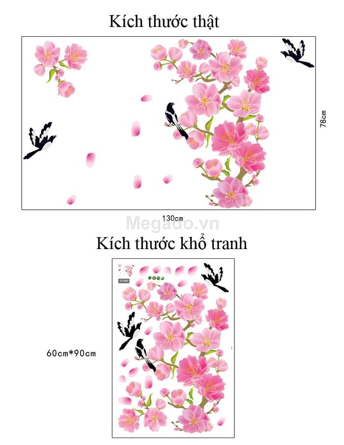 decal dán từong cành đào 3d