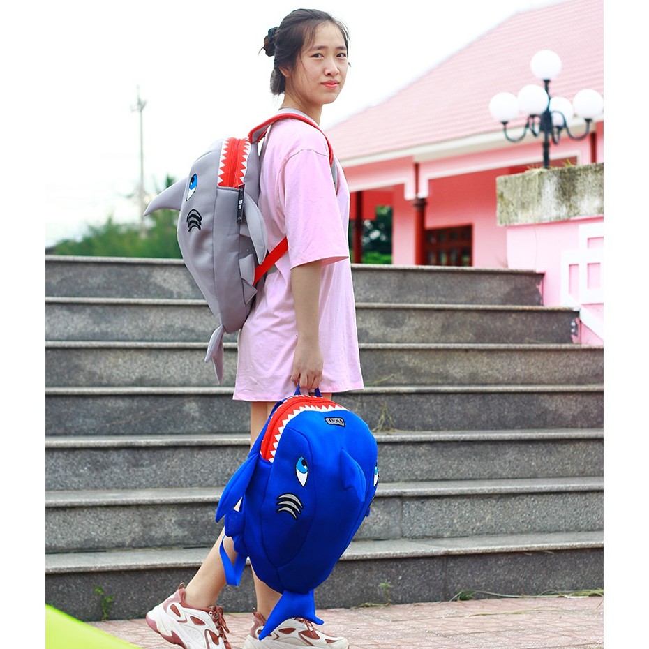 Balo cá mập cute màu xám siêu dễ thương