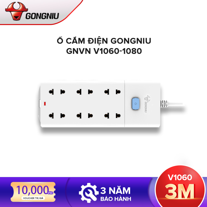 Ổ cắm điện đa năng Gongniu  GNVN V1060-1080- Công suất 10A/250V/2500W - Hàng chính hãng 100% bảo hành toàn quốc 3 năm