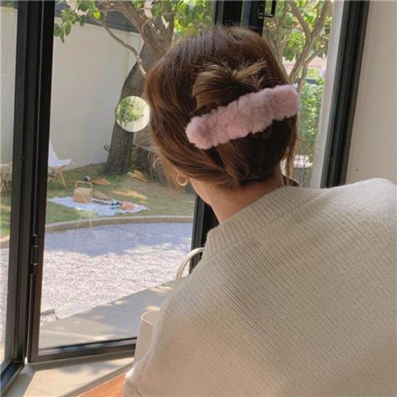 Kẹp Tóc Mỏ Vịt Cỡ Lớn Phối Lông Phong Cách Hàn Quốc Cho Nữ - loli