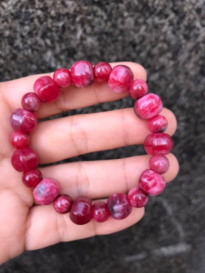 [HCM]VÒNG TAY ĐÁ PHONG THỦY MẦU HỒNG RUBY MIX KIỂU DỄ THƯƠNG