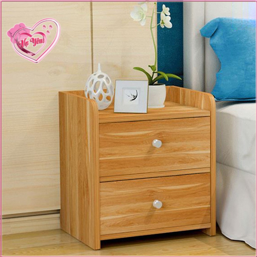 Tủ mini đầu giường 2 ngăn kéo màu gỗ tiện lợi