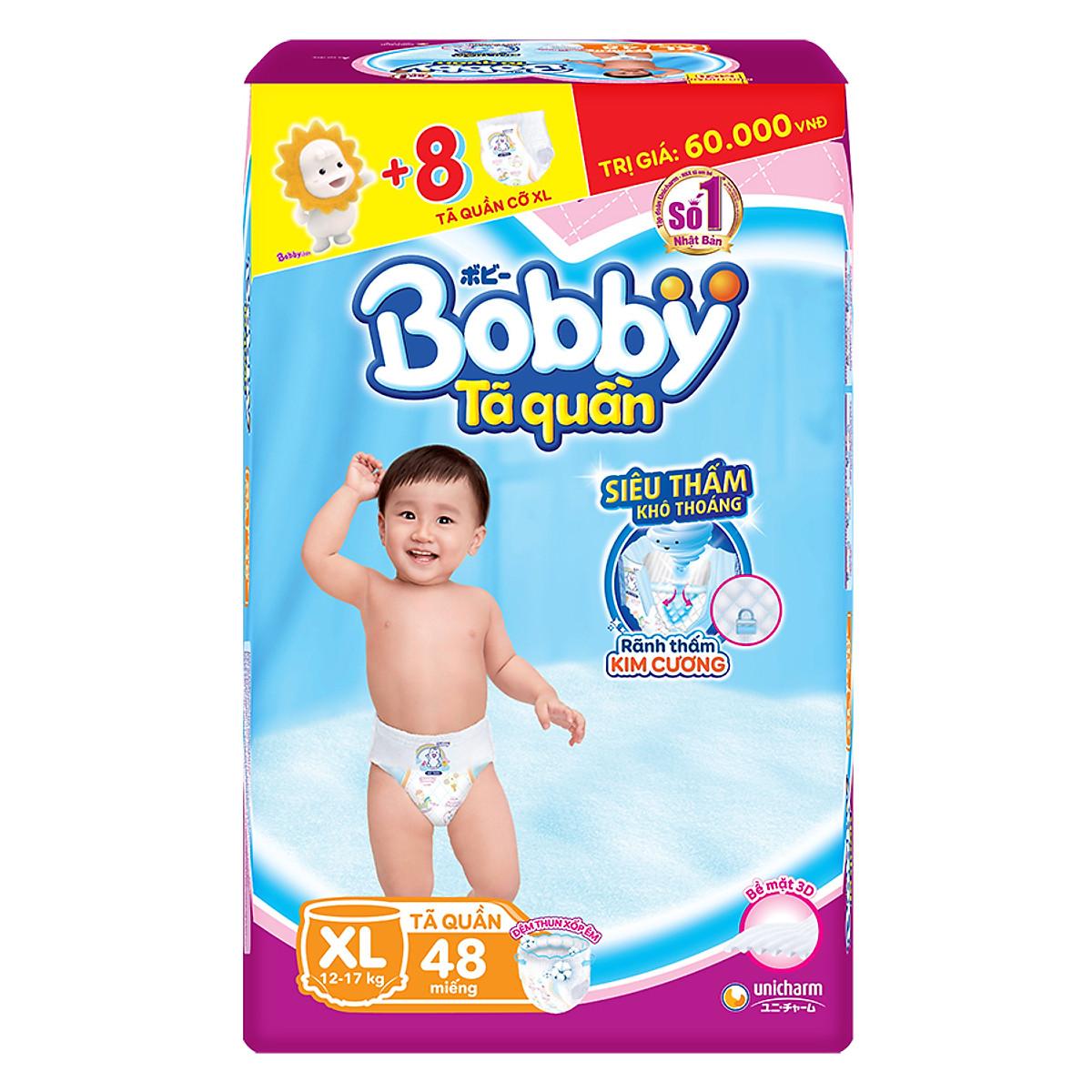 Tã Quần Bobby Gói Siêu Lớn M62 (62Miếng) + 8 Miếng Cùng Size