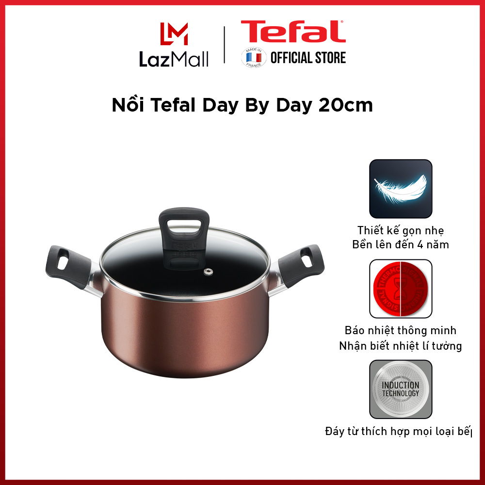 Nồi chống dính đáy từ Tefal Day by Day 20cm, dùng cho mọi loại bếp- Gian hàng chính hãng bảo hành 2 năm-G1434406
