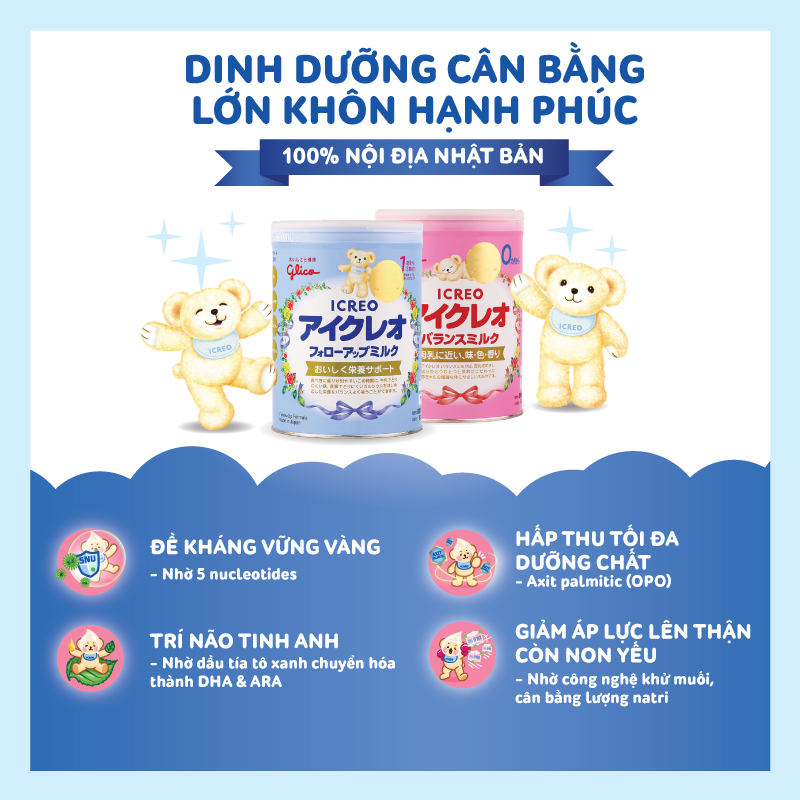 Combo 2 lon sữa bột Glico 820gr số 1 + stick số 1
