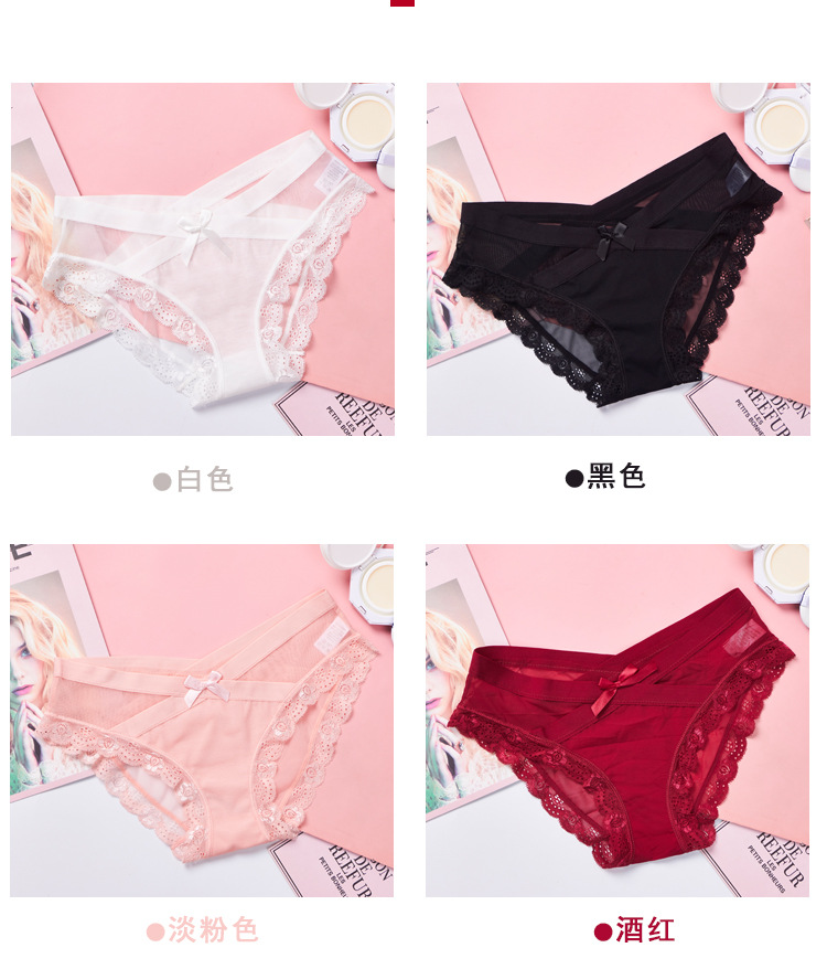 Combo 5 Quần Lót Nữ Ren Lưới Cạp Chéo Đính Nơ 5779 – Dễ Thương, Gợi Cảm, Mặc Cực Thoải Mái