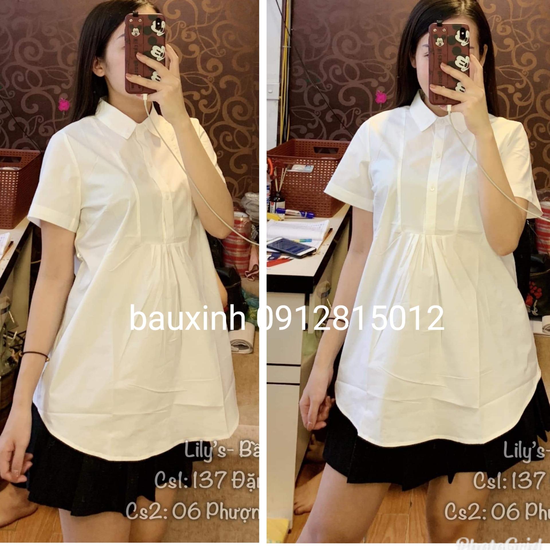 Áo bầu xinh sơ mi dáng dài