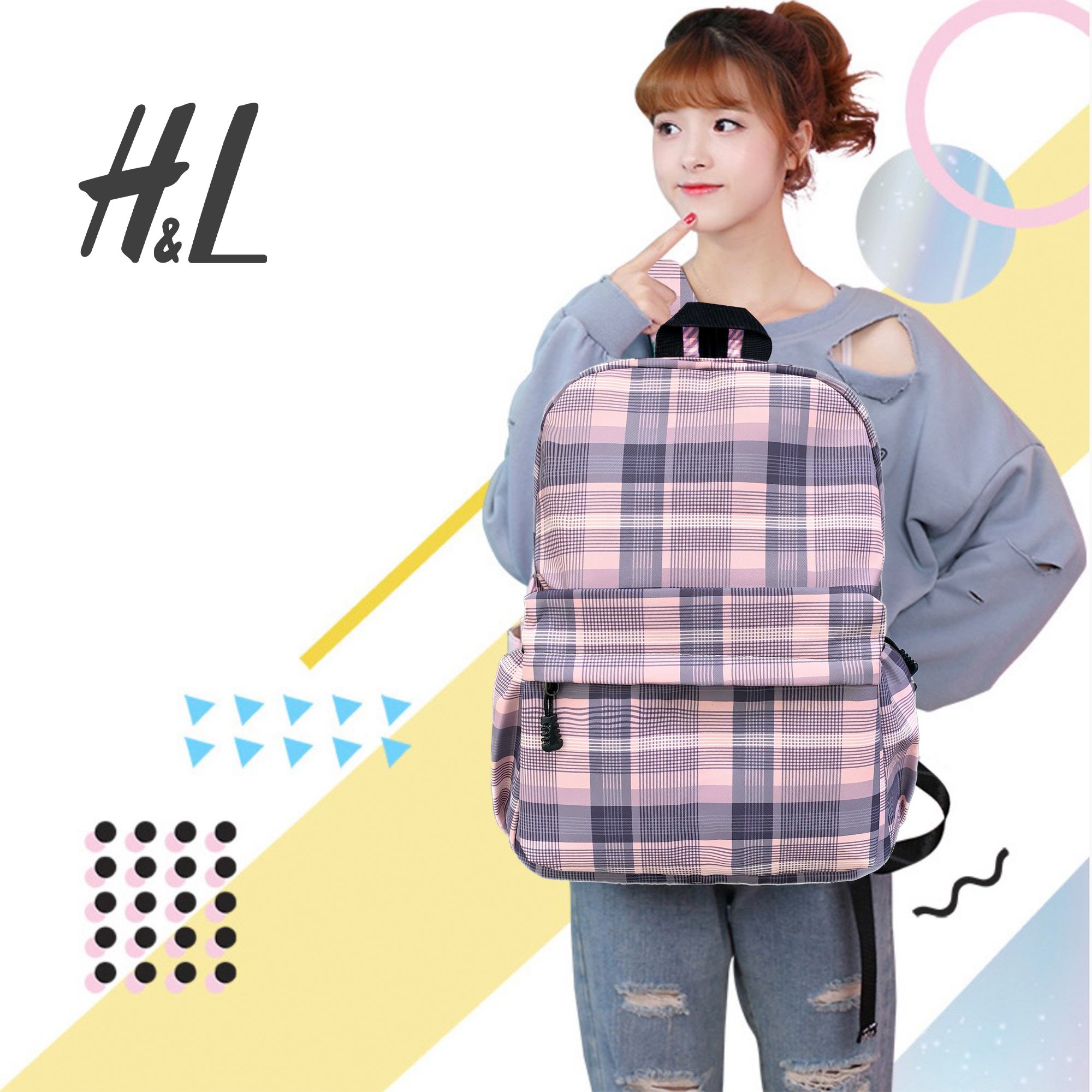 Balo Nữ Thời Trang Cá Tính Phong Cách Vintage Hoạ Tiết Caro Hồng Cute, Balo Chống Nước, Chống Ẩm Mốc, Có Ngăn Chống Sốc Laptop 15.6 inch, Đựng Vừa Giấy A4, Dùng Đi Học Đi Chơi Và Du Lịch