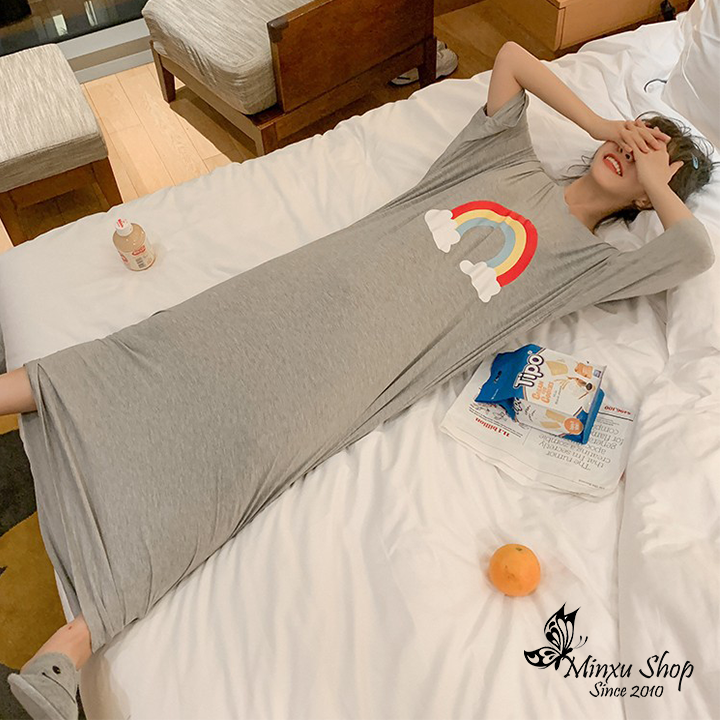 Váy dáng suông, váy ngủ mặc ở nhà dáng siêu dài - chất cotton mềm mại - phong cách Hàn Quốc Mã SM
