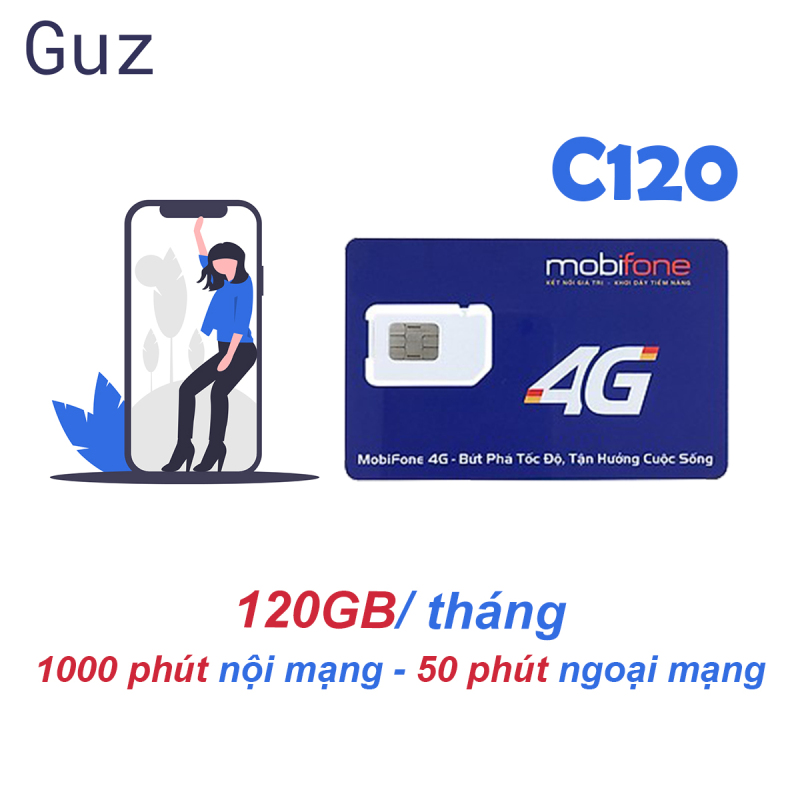 Sim 4G Mobifone C120 120GB/tháng (4 GB/ngày + 1000 phút nội mạng + 50 phút liên mạng)