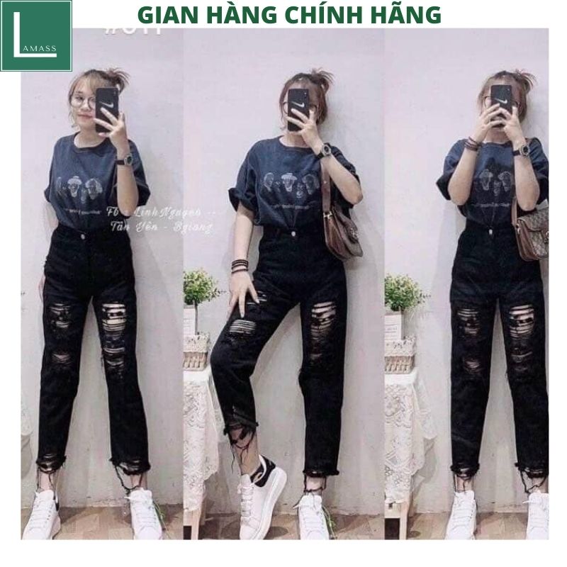 Quần jean nữ lưng cao , bò nữ rách nhiều 2 mầu ,quần bagy bò ống côn , quần jeans khỏe khoắn cá tính mặc tôn dáng trẻ chung năng động -LAMASS