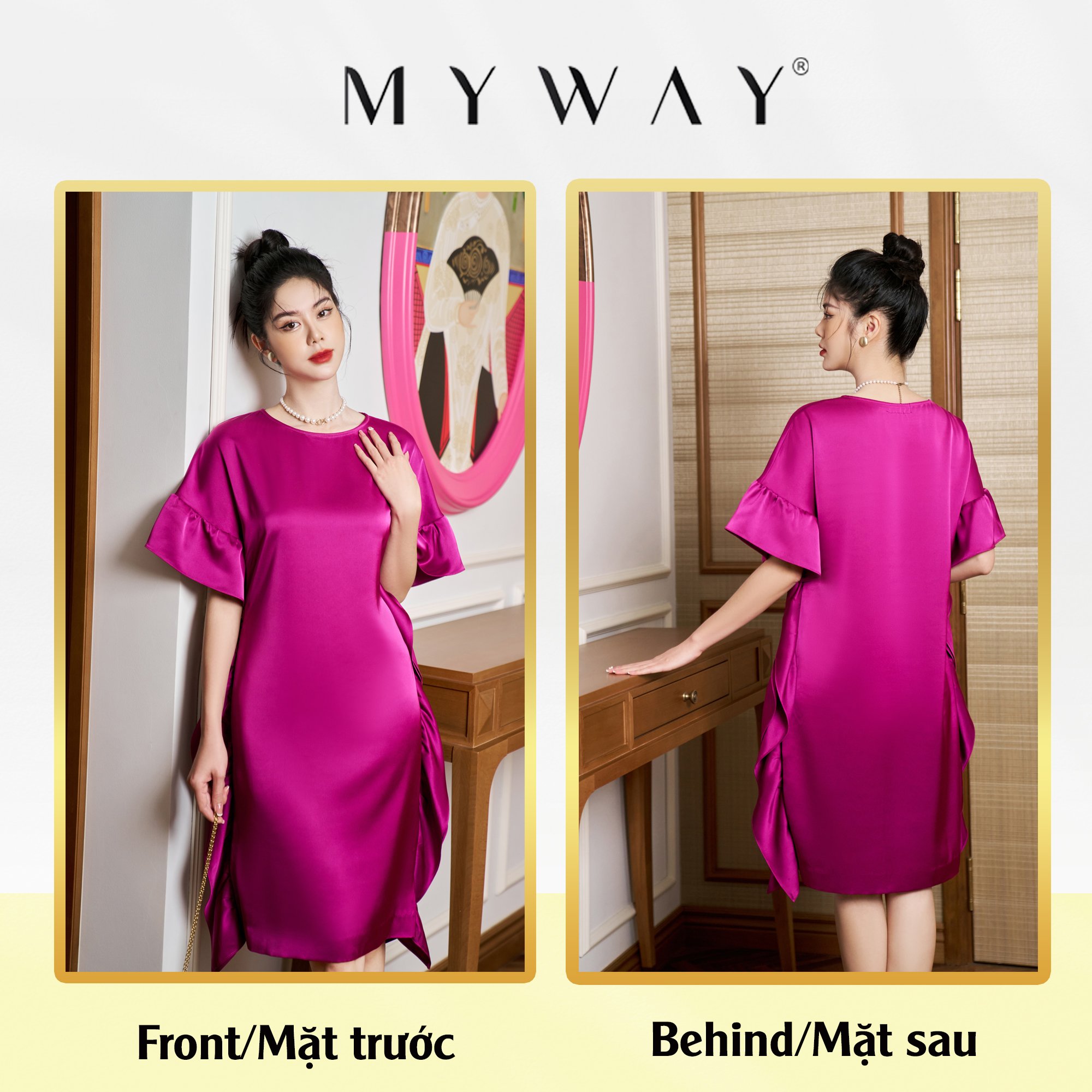 Đầm Suông Nữ MY WAY Chất Liệu Lụa Sang Trọng 1MD07113