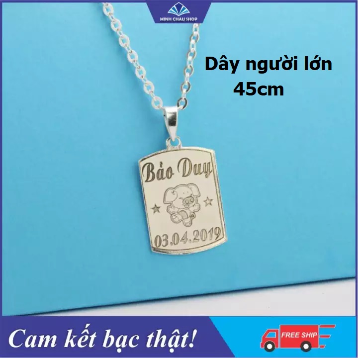 Dây chuyền bạc mặt khắc tên cho người lớn