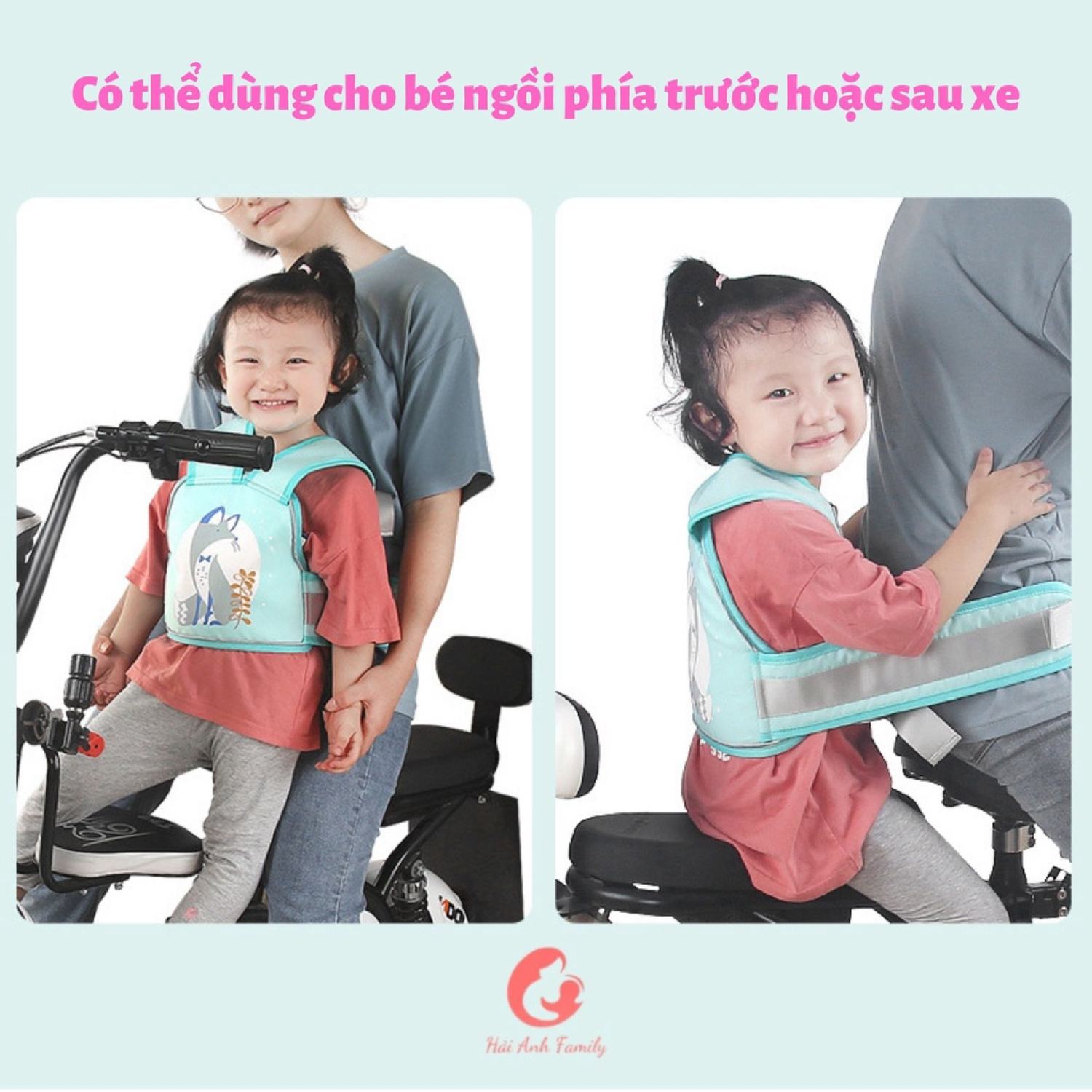 Đai đi xe máy chất liệu dày dặn chắc chắn, an toàn cho bé đi xe máy