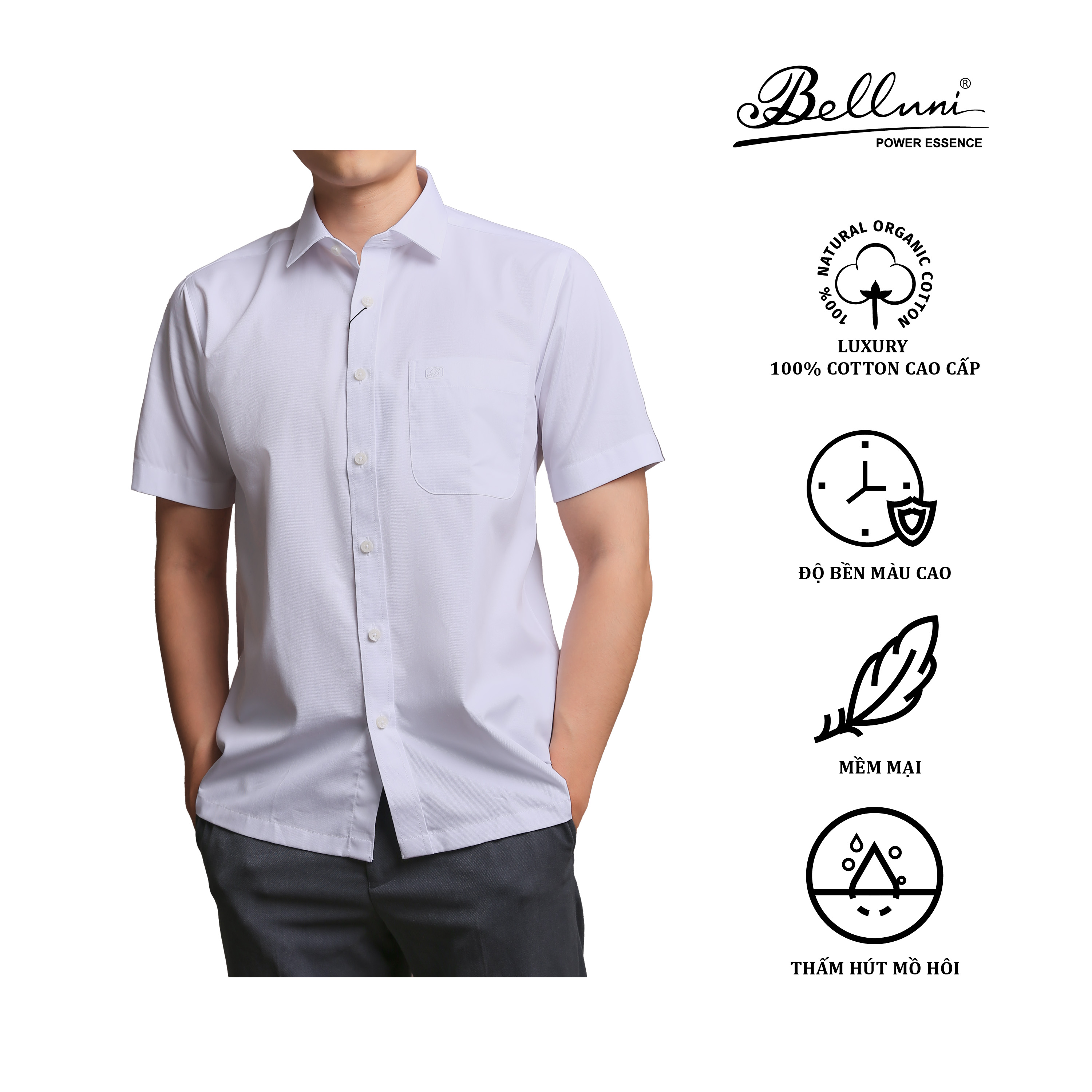 Áo sơ mi nam ngắn tay cao cấp belluni chất vải tencel- anl.pcmt.be.6.w1