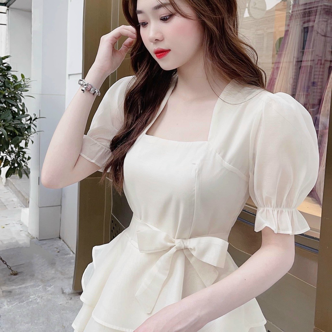Đầm Voan Phối Nơ Cao Cấp