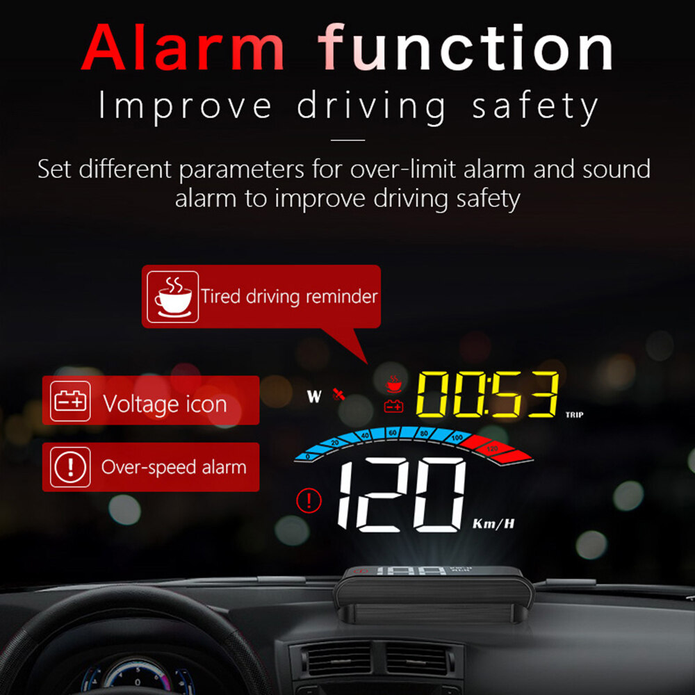XTOBD Car HUD Display Head Up Display Windshield Projector with Speed, Digital Clock, Overspeed Warning, Mileage Measurement, Water Temperature, Direction,