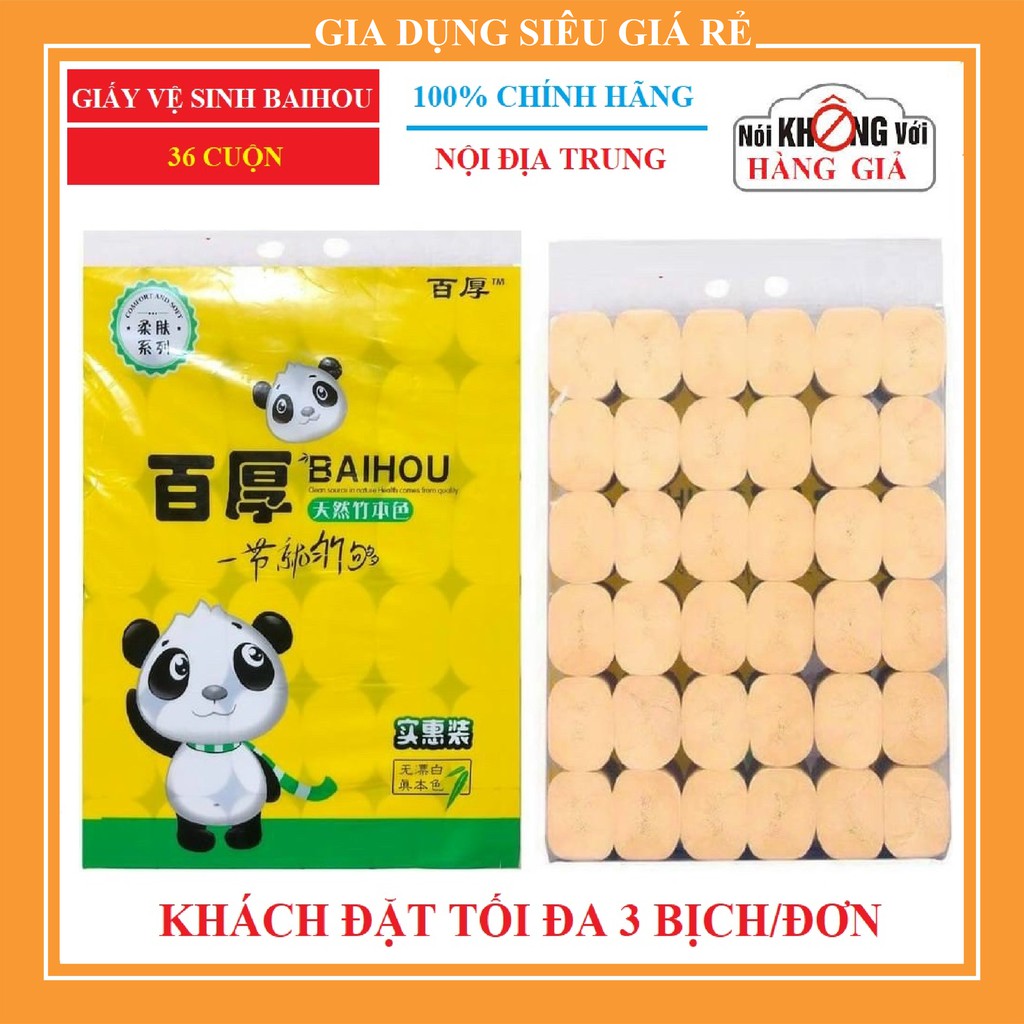 Bịch 36 cuộn giấy vệ sinh gấu trúc baihou chuẩn nội địa trung