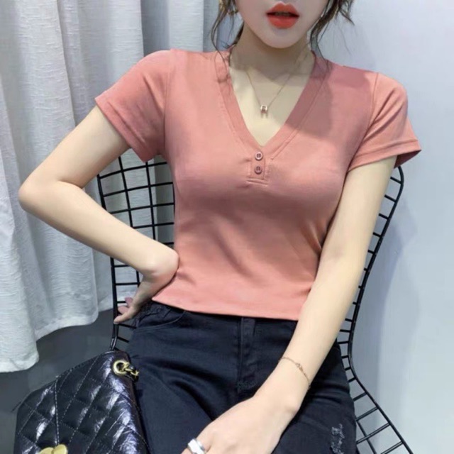[HCM]Áo thun body cổ tim thời trang (Trắng và Hồng)