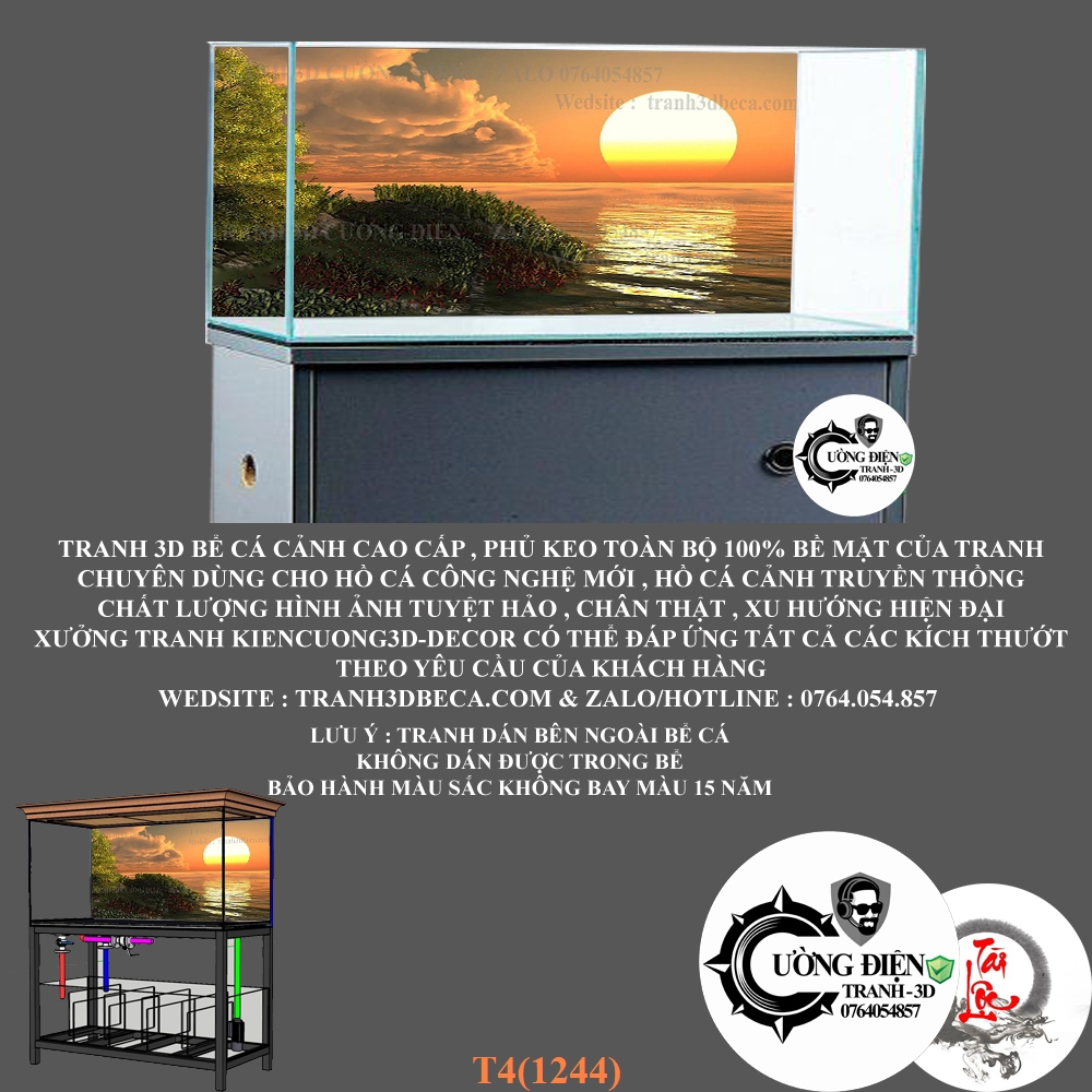[Tặng Đồ Dán+Sticker] Tranh 3d bể cá mã T4(1244)
