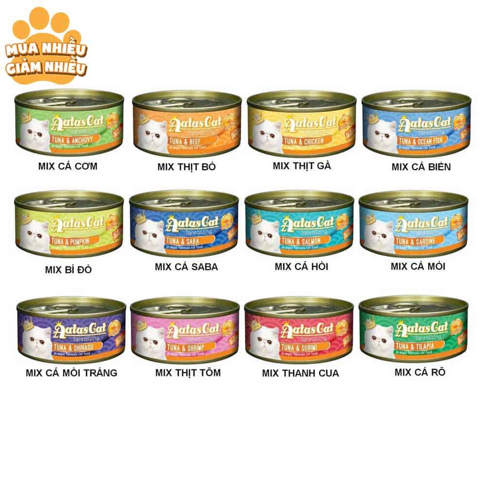 Pate Aatas Cat cho mèo cá ngừ/gà mix vị lon 80g