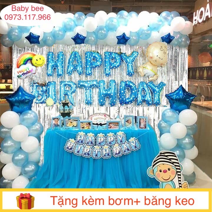 Combo bong bóng trang trí tiệc sinh nhật kèm rèm kim tuyến cho bé - Baby Bee