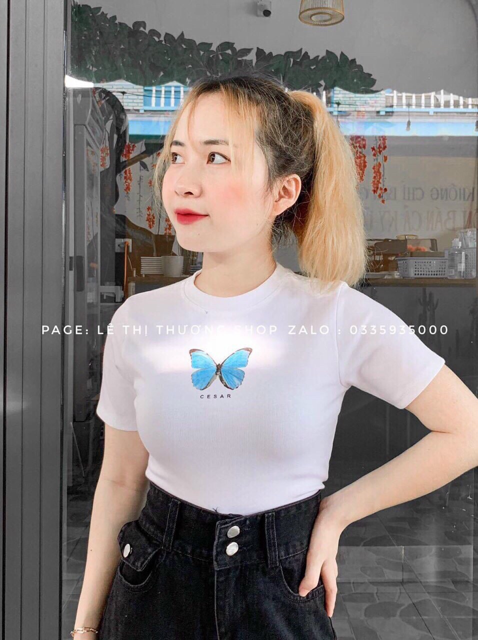 Áo croptop thêu bướm casar
