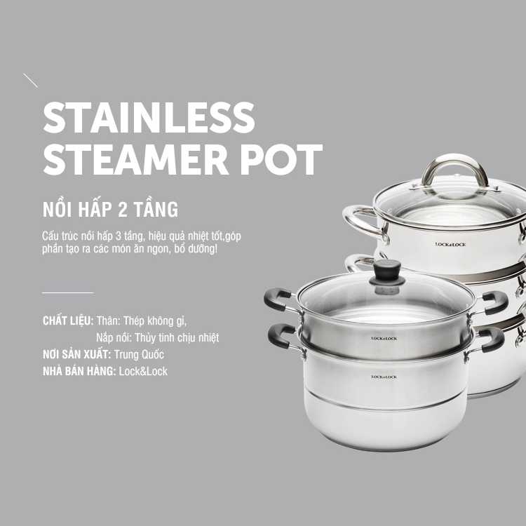 Bộ nồi hấp 2 tầng Lock&Lock Steamer Pot Size 28cm LLH1282