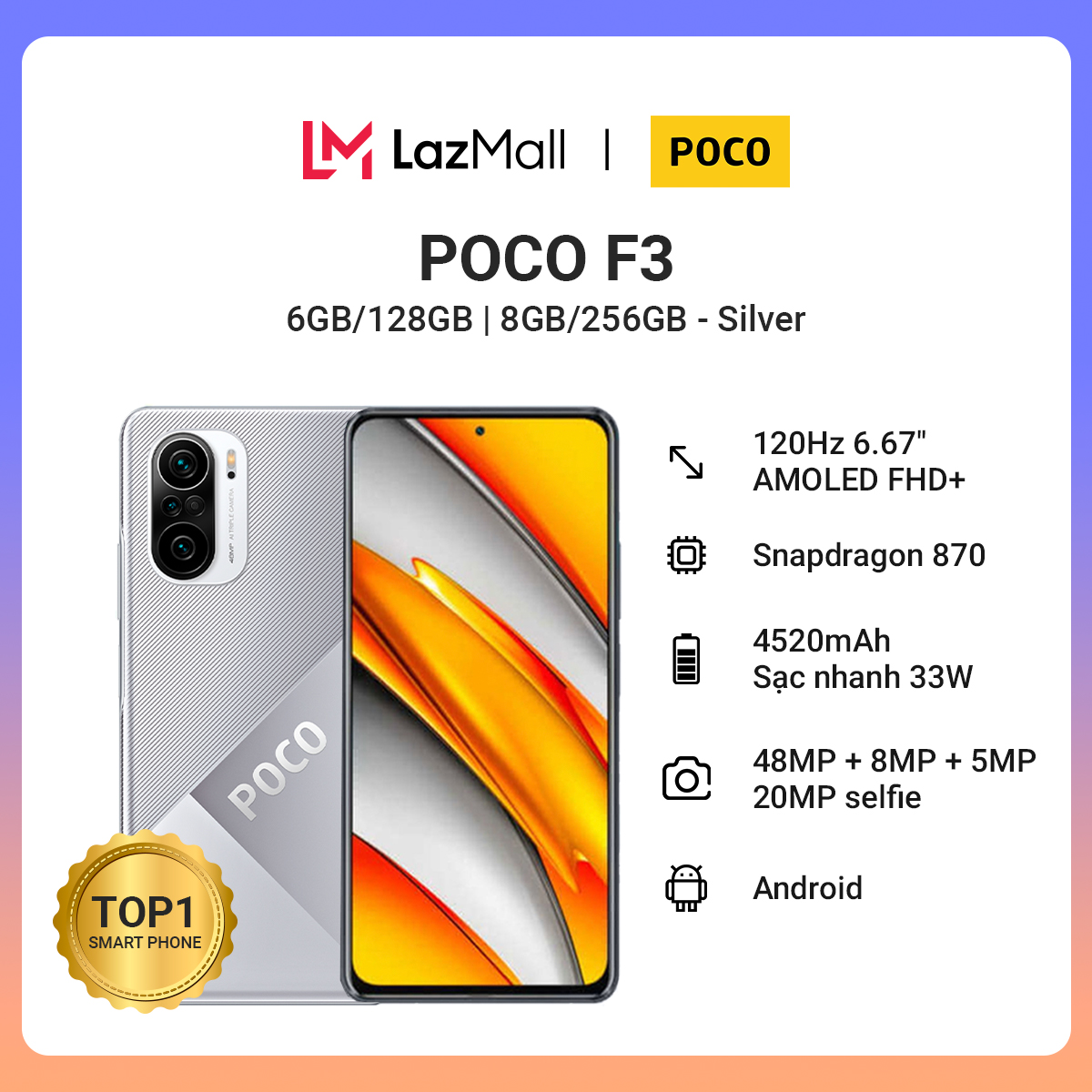 Điện Thoại Thông Minh Xiaomi Poco F3 8GB l 256GB – Hàng Chính Hãng
