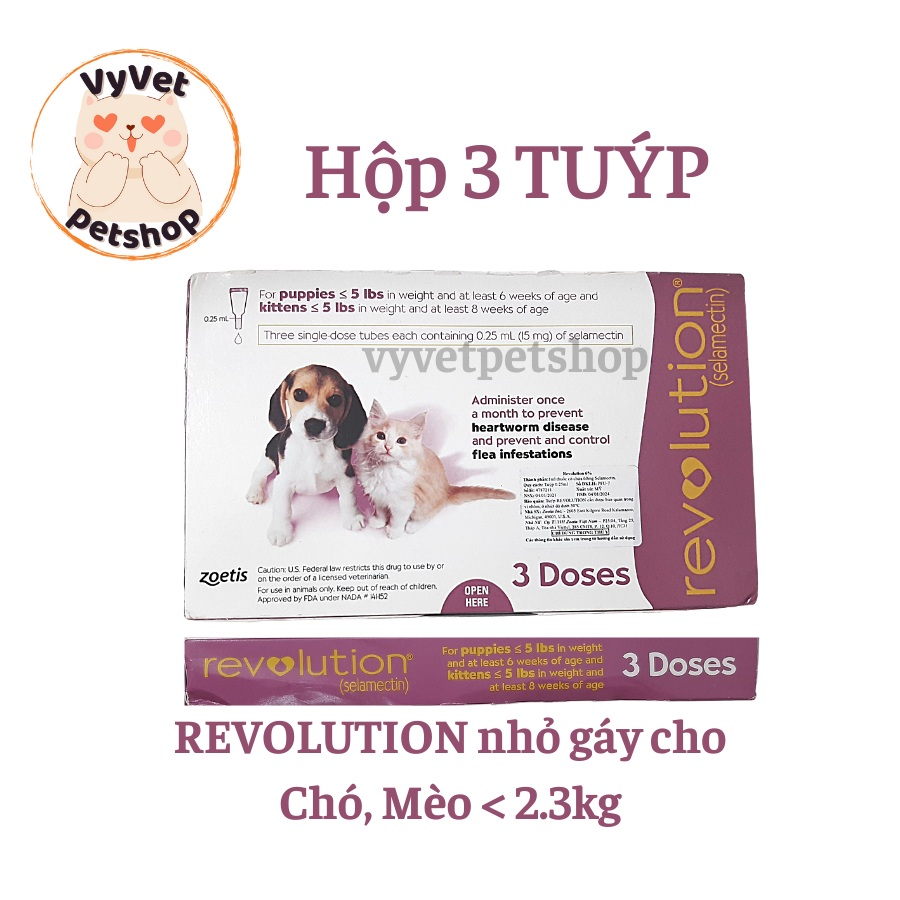 REVOLUTION nhỏ gáy tri ve, rận, giun cho chó mèo < 2.3kg