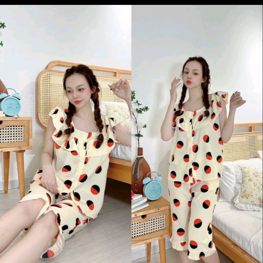 Đồ Bộ Mặc Nhà Tiểu Thư Quần Lửng Có Túi Vải Lụa Hàn Siêu Mát SIZE L 45-60kg
