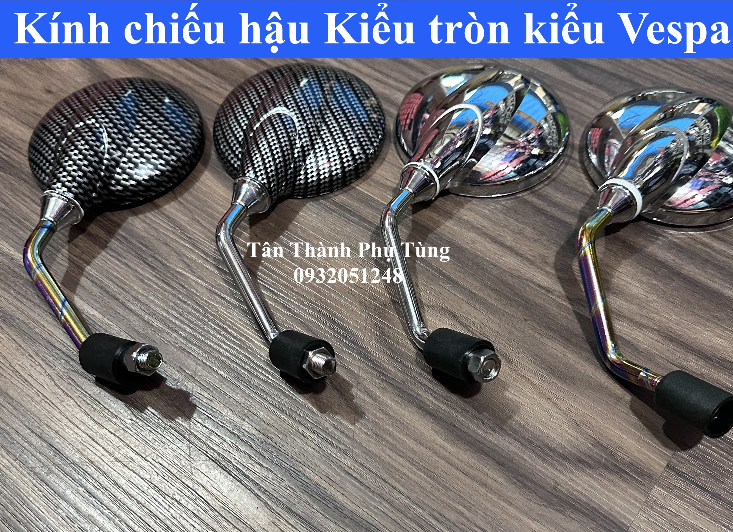 Kính chiếu hậu kiểu Tròn mẫu Vespa ( giá 1 cái bên trái)