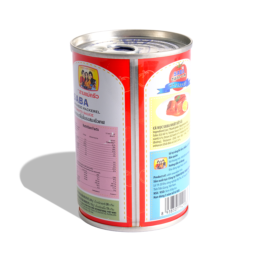 [Cá Hộp 3 Cô Gái] Cá SABA Xốt Cà Lon 290gr - Nắp giựt