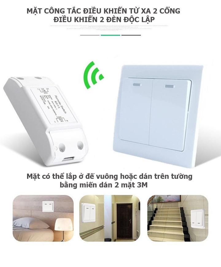 Công tắc điều khiển từ xa dán tường 2 cổng 10A