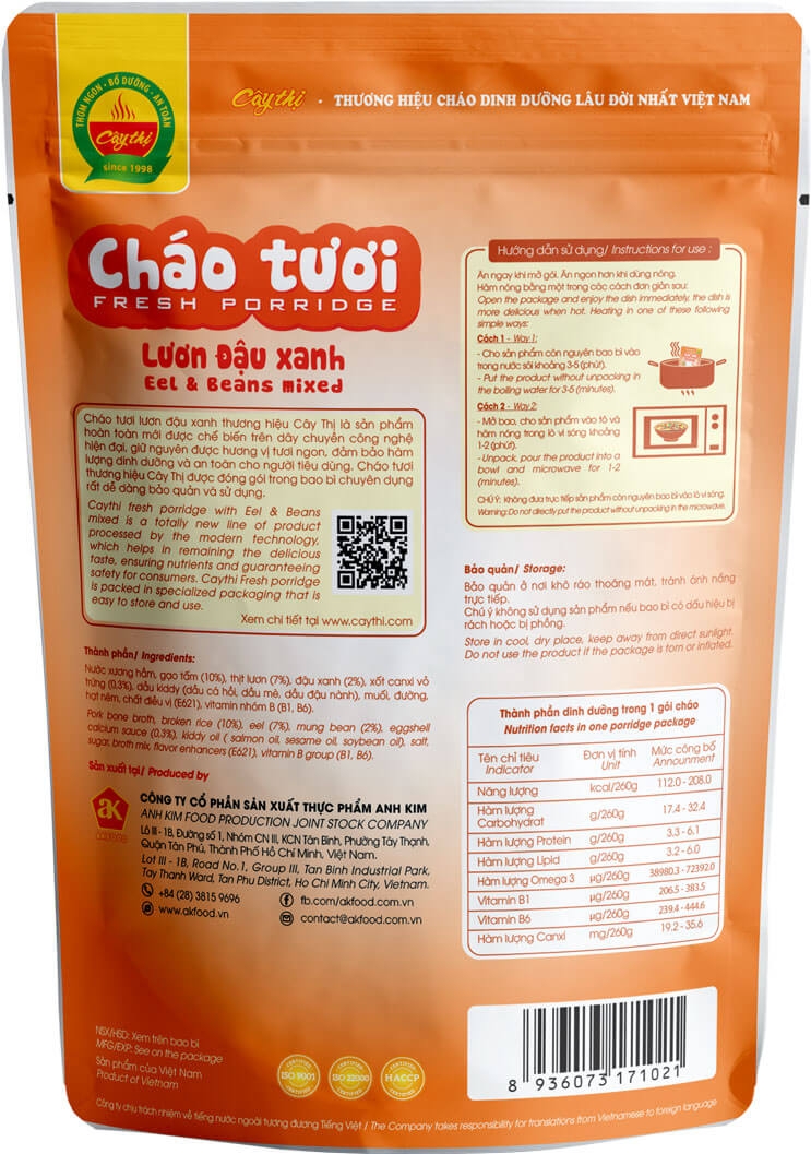 Cháo tươi Cây Thị Lươn Đậu Xanh